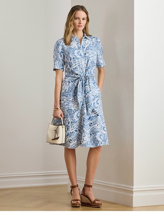 Ralph Lauren Dresses & Skirts - Ralph Lauren Blue & White Paisley Tie-Waist Shirt Dress